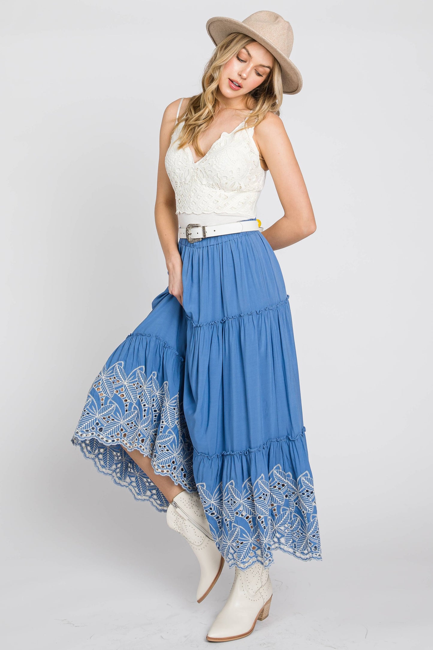 Eyelet Embroidery Tiered Skirt
