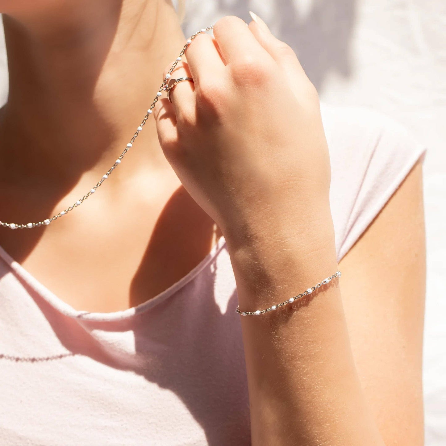 Gold + White Confetti Chain Bracelet