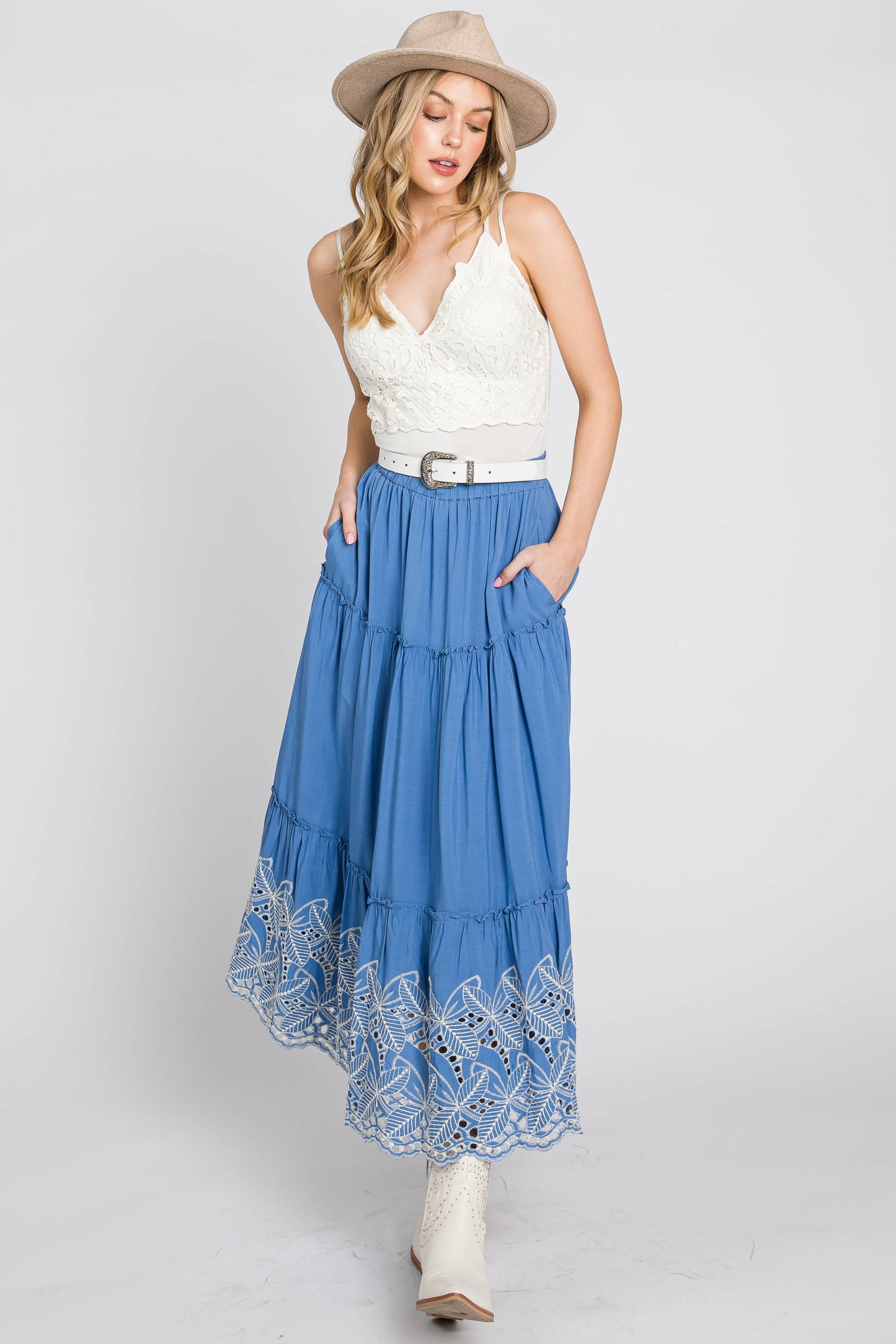 Eyelet Embroidery Tiered Skirt
