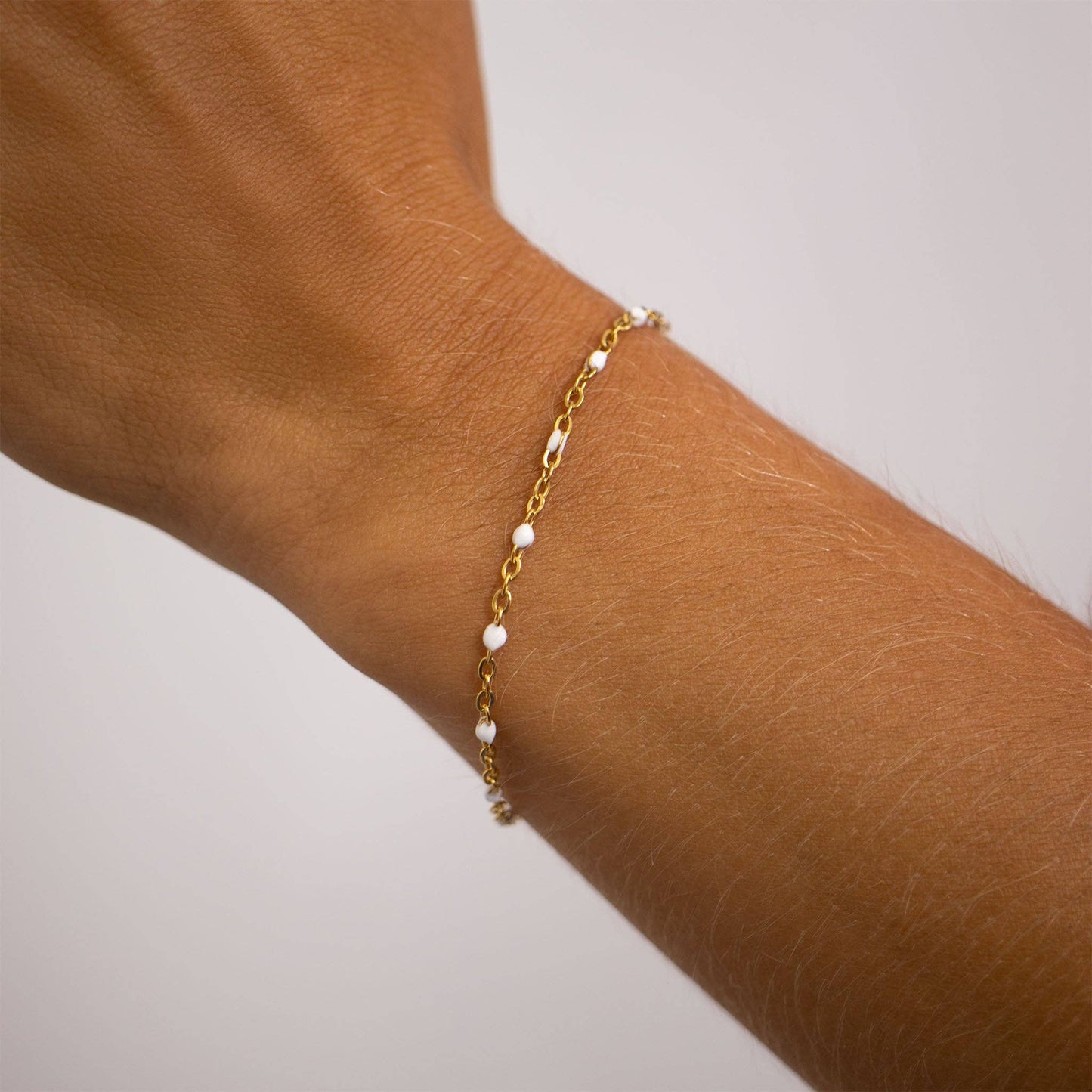 Gold + White Confetti Chain Bracelet