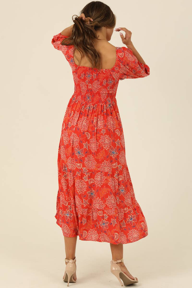 Smocked Lotus Midi Dress