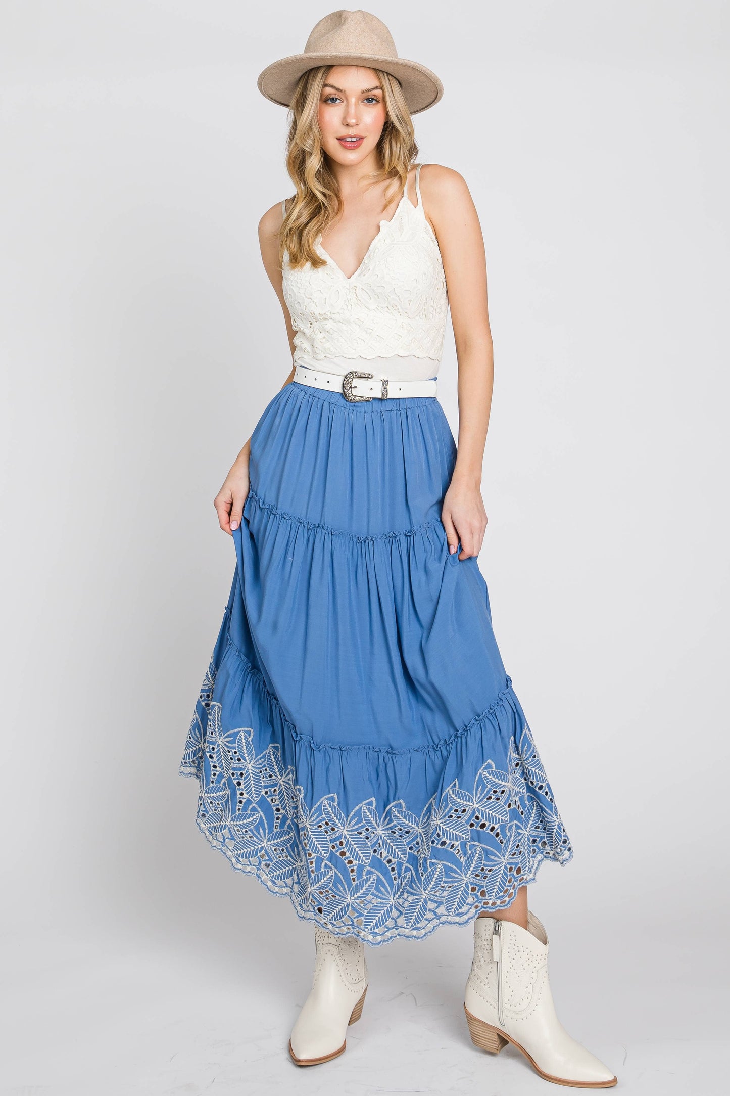 Eyelet Embroidery Tiered Skirt