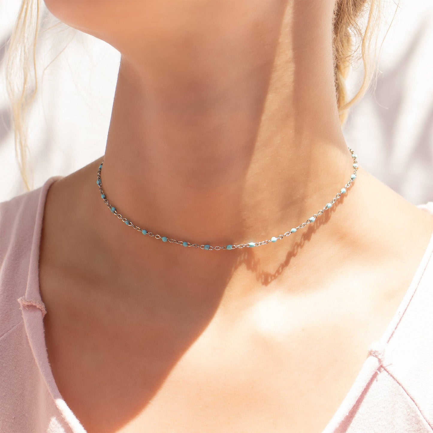 Stainless Steel Turquoise Chain Necklace