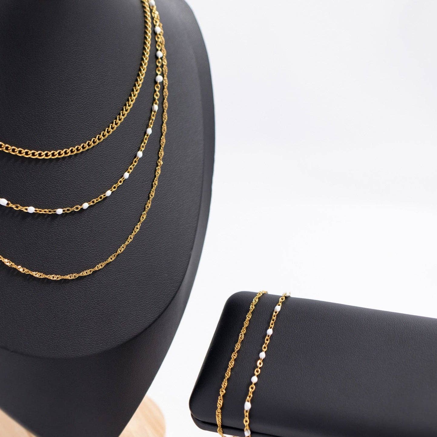 Gold + White Confetti Chain Bracelet