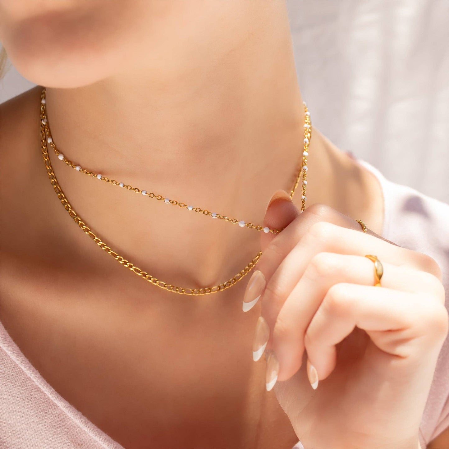 Gold + White Confetti Chain Necklace