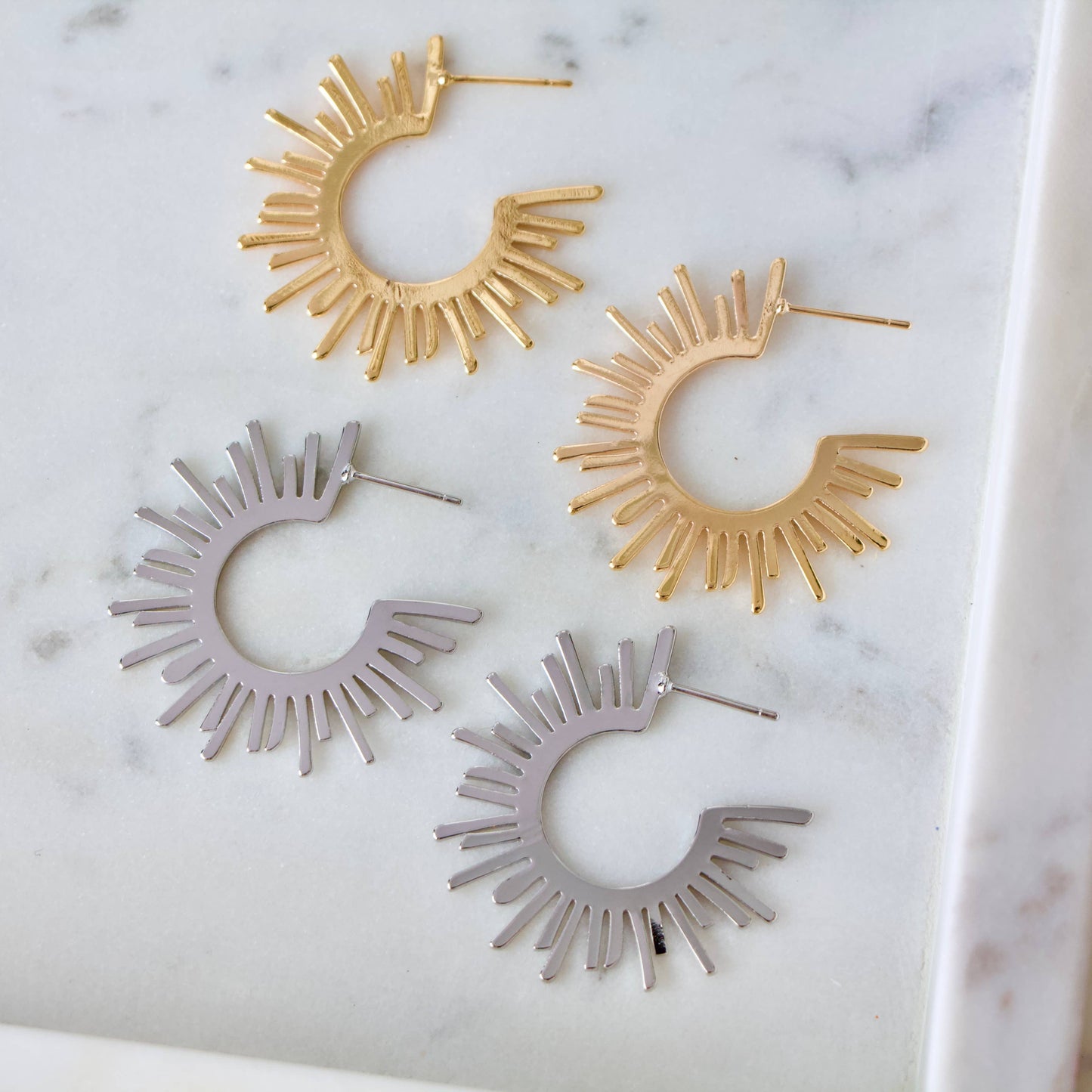 Sun Hoop Earrings - Gold and Silver: Yellow Gold