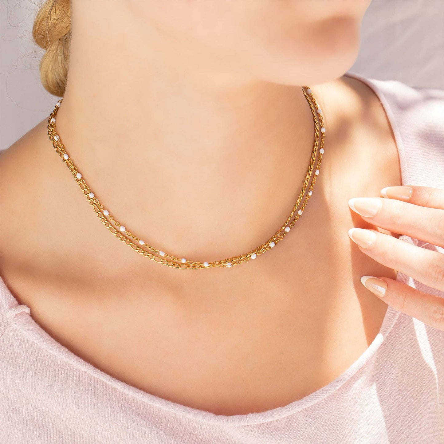 Gold + White Confetti Chain Necklace