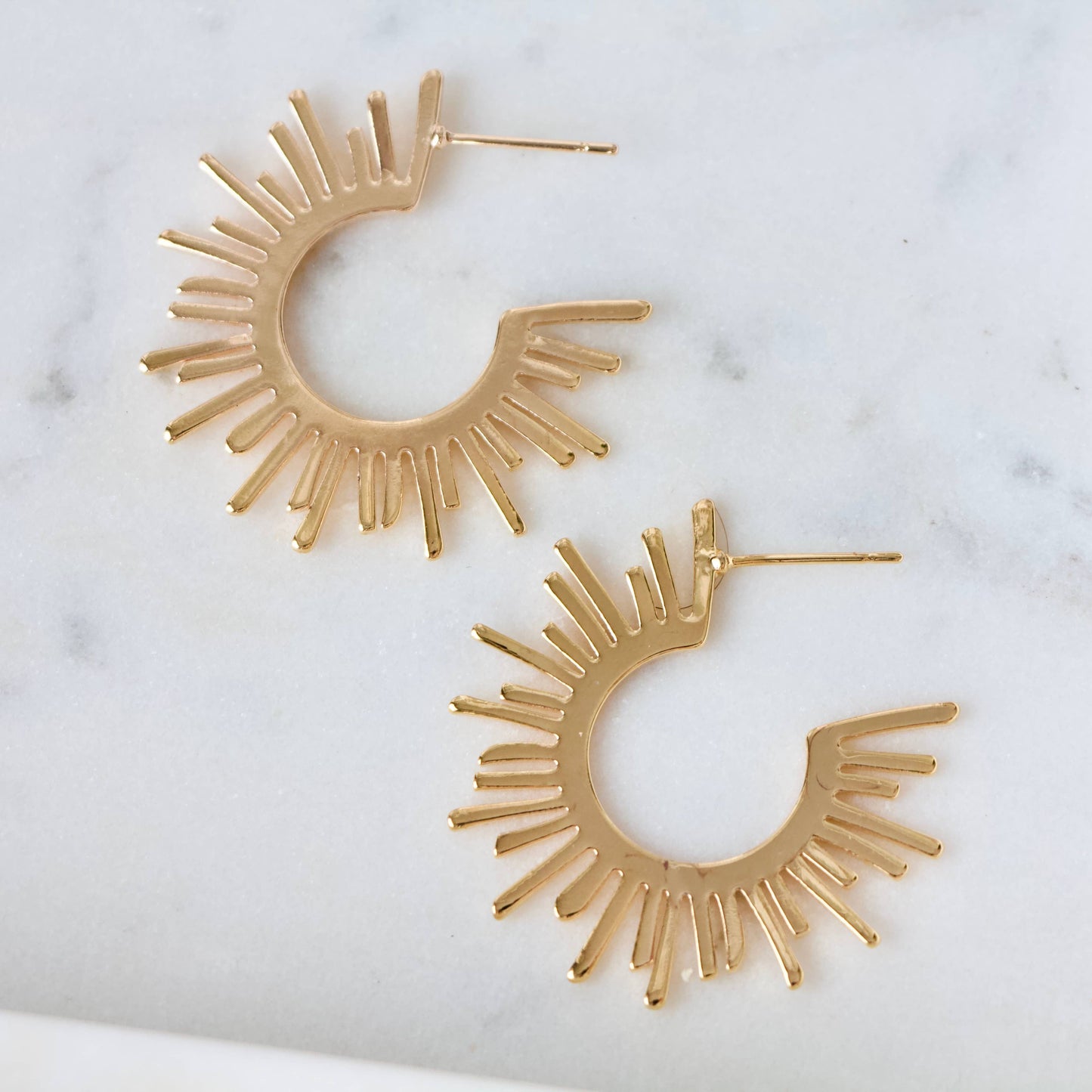 Sun Hoop Earrings - Gold and Silver: Yellow Gold