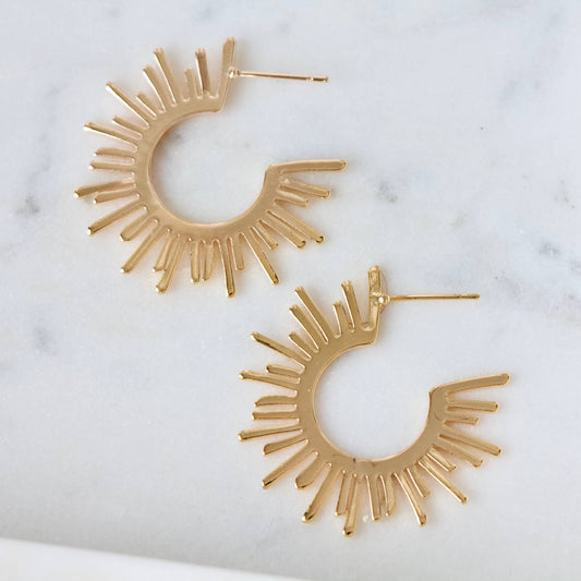 Sun Hoop Earrings - Gold and Silver: Yellow Gold