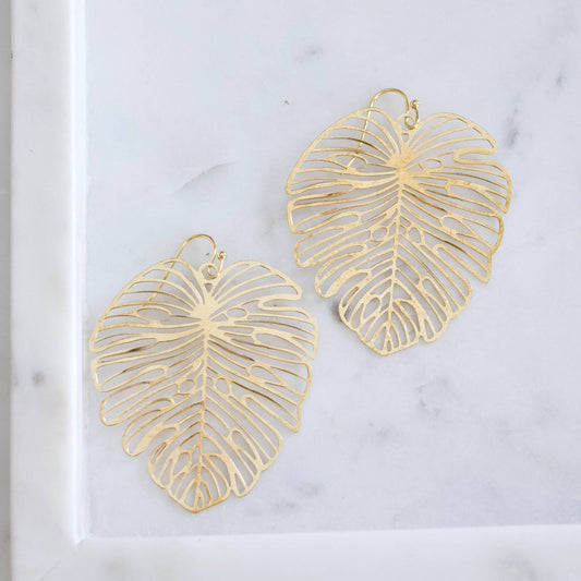 Large Monstera Leaf Earrings