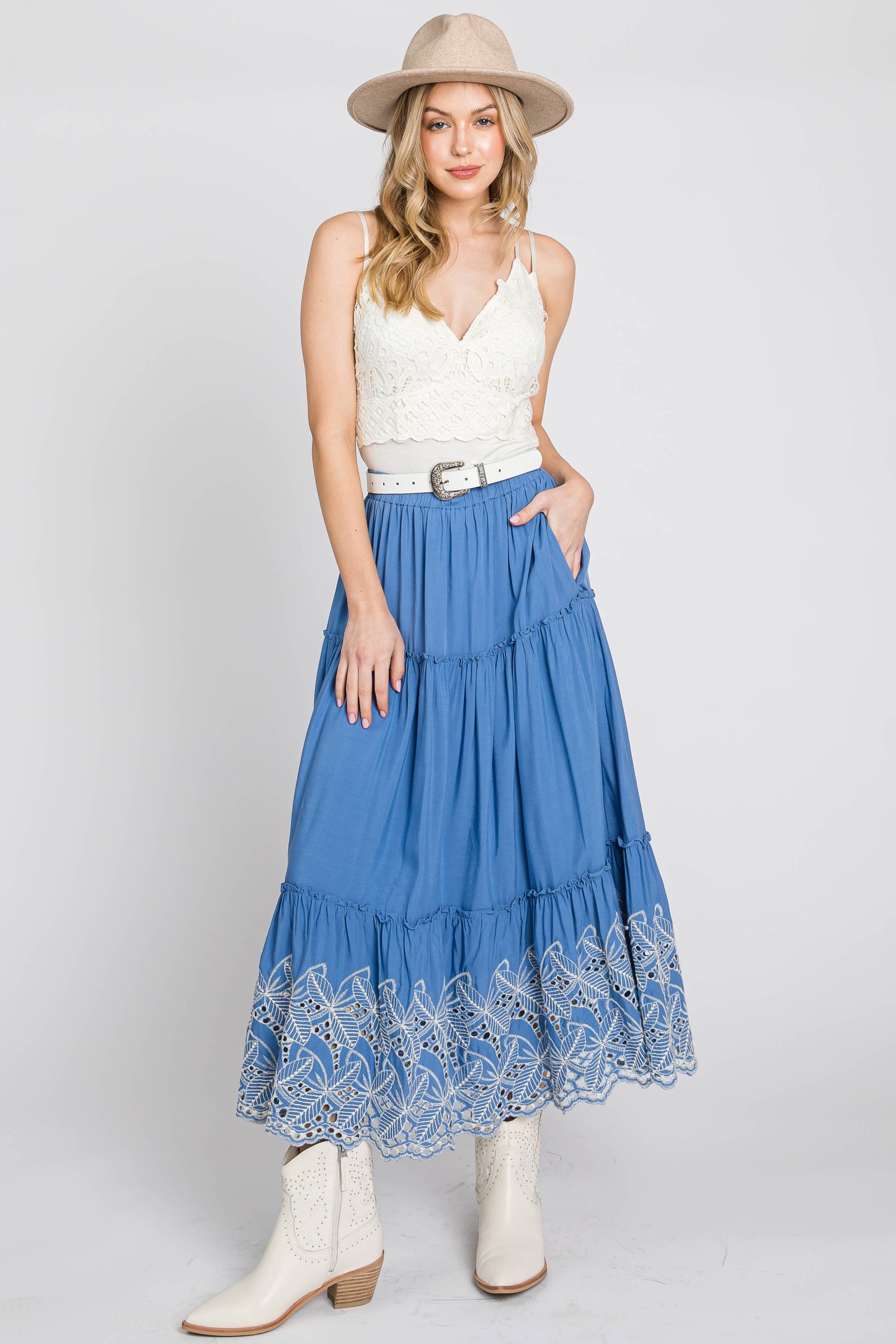 Eyelet Embroidery Tiered Skirt