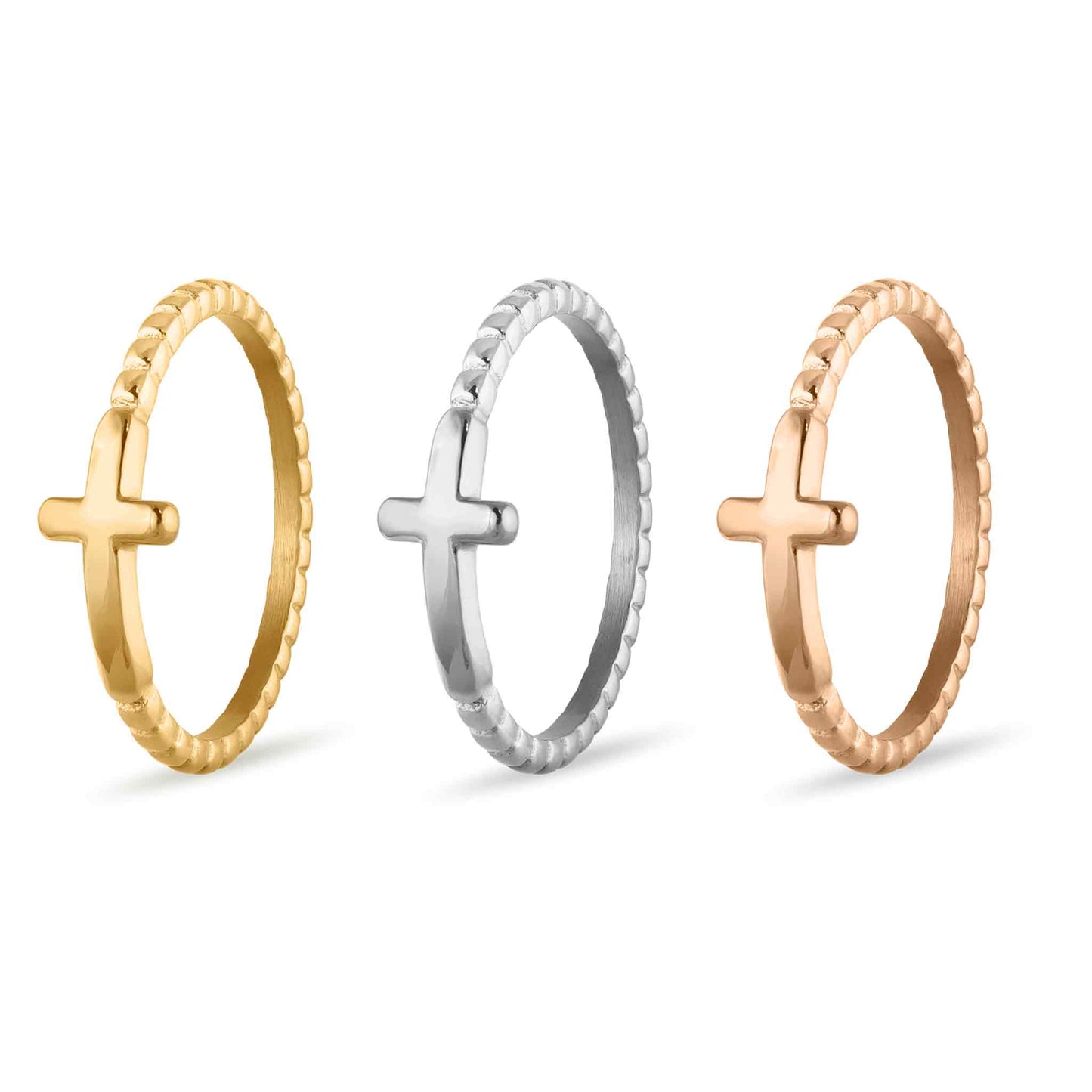 Beaded Cross Ring - Gold