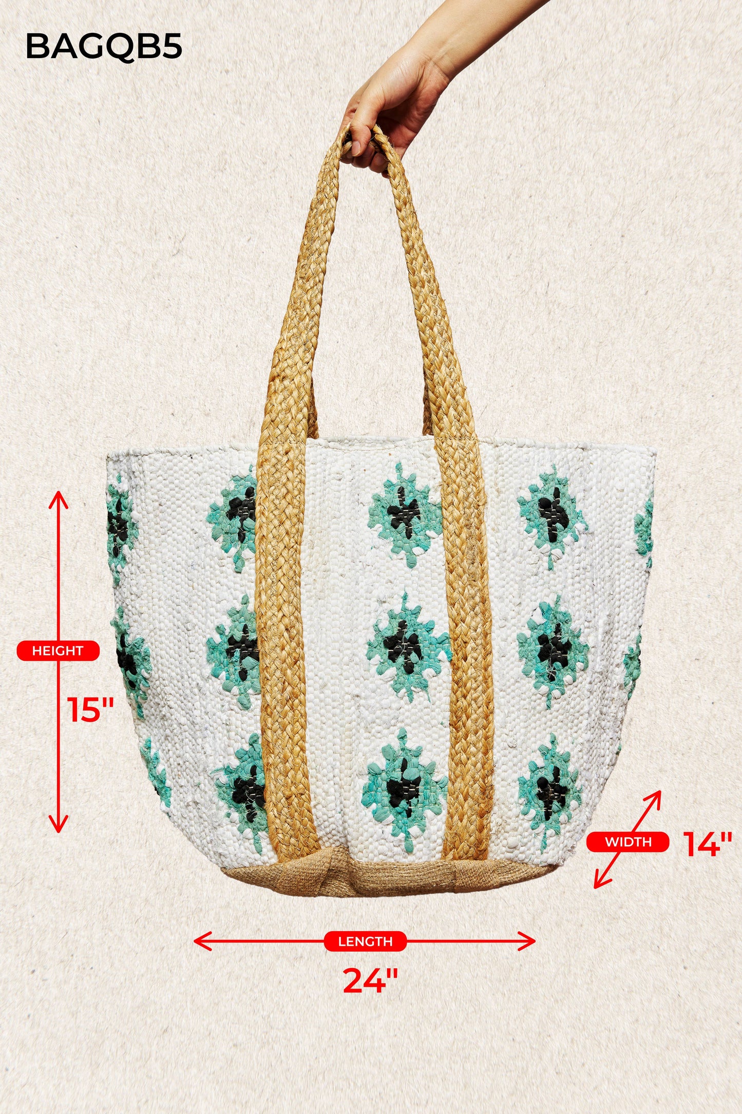 Jumbo Cotton Weave Tote Bag - Teal Ikat