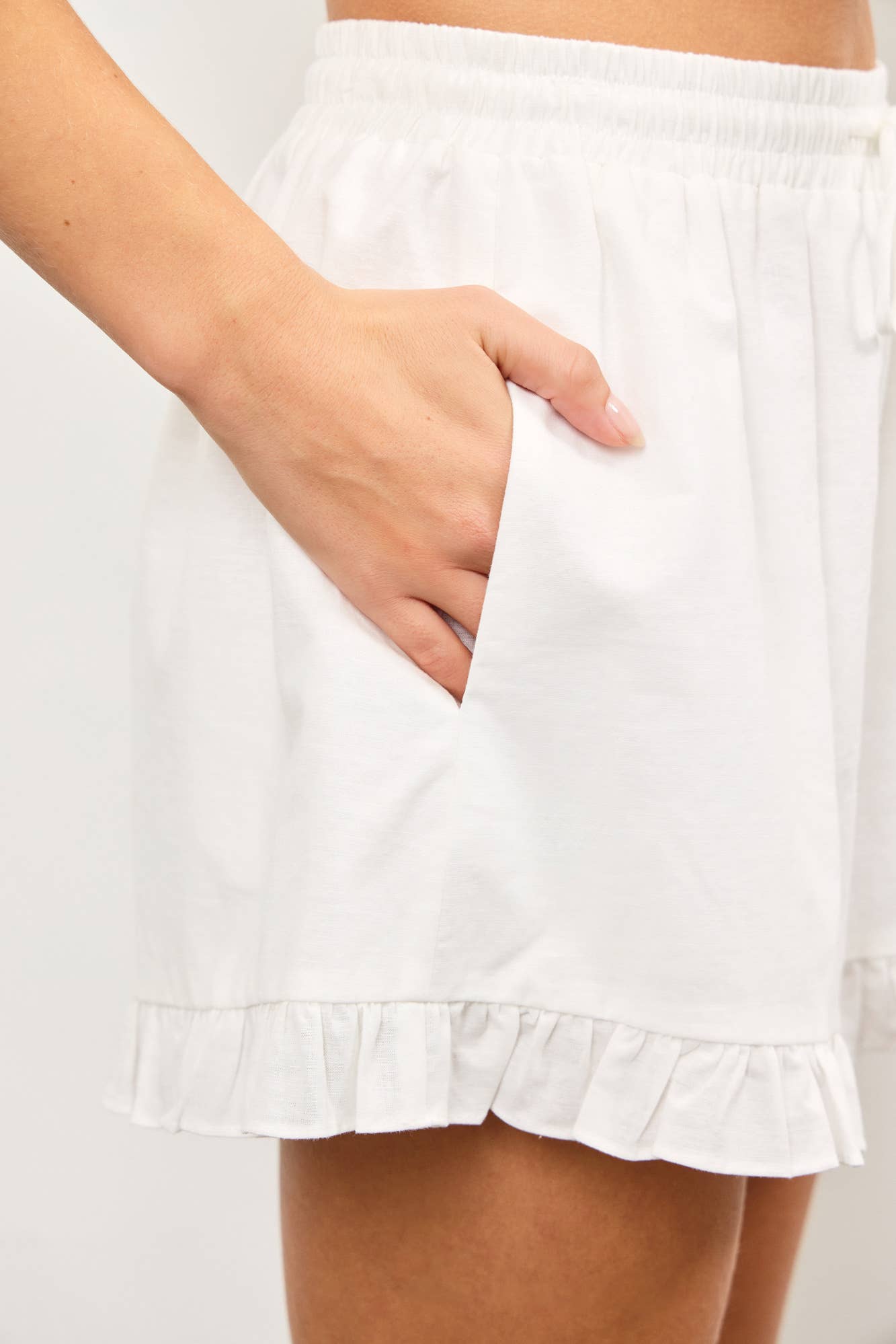 Ruffle Hem Shorts - White