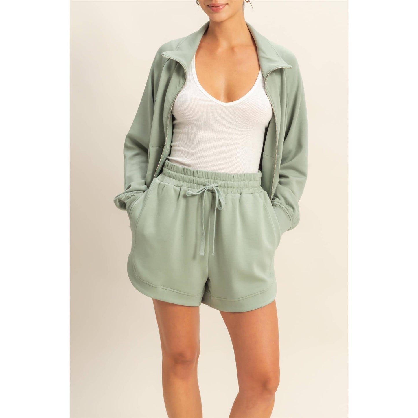 Sage Double Knit Sweat Shorts