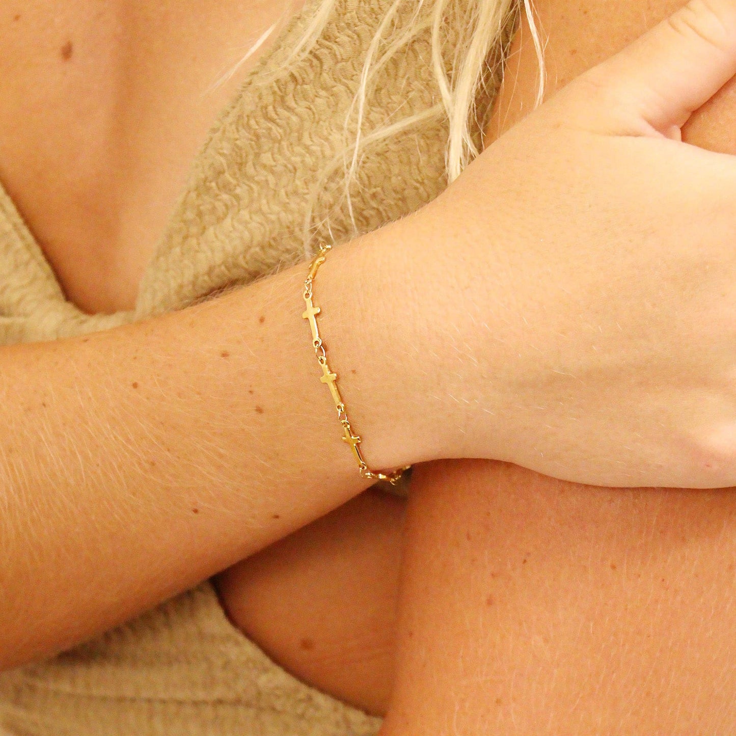 Gold Cross Chain Bracelet