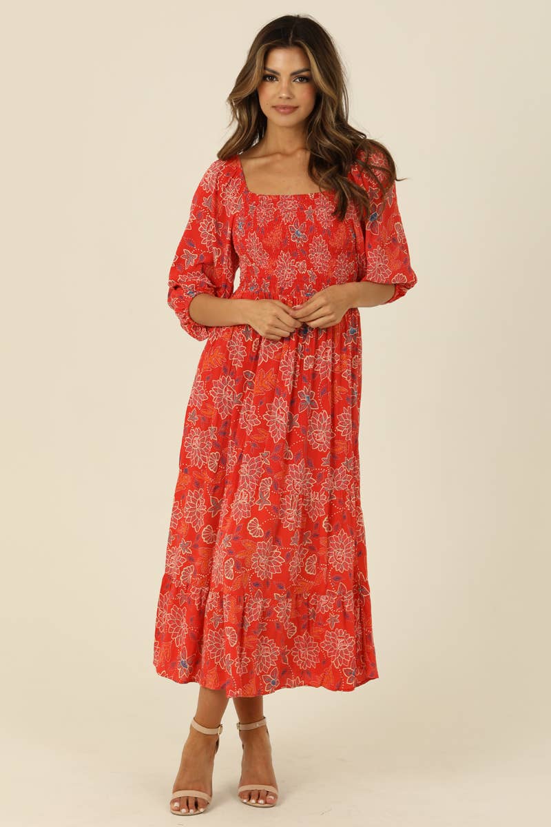 Smocked Lotus Midi Dress