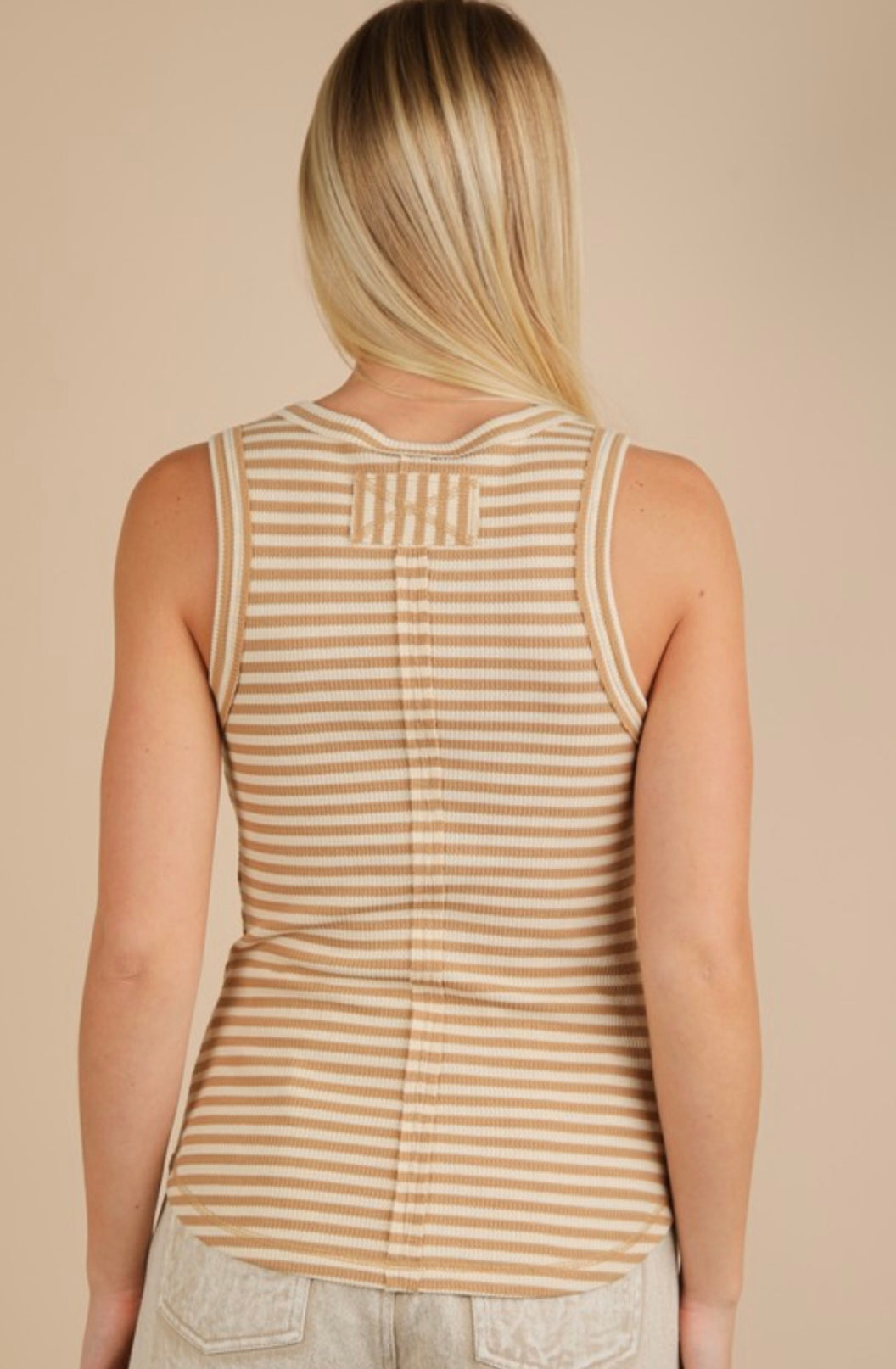 Exposed Seam Rib Tank - Caramel Stripe