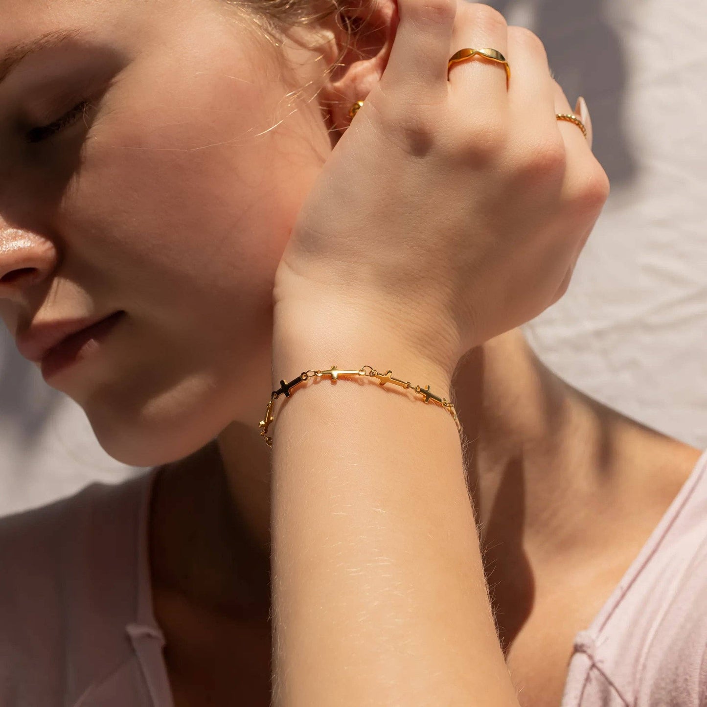 Gold Cross Chain Bracelet