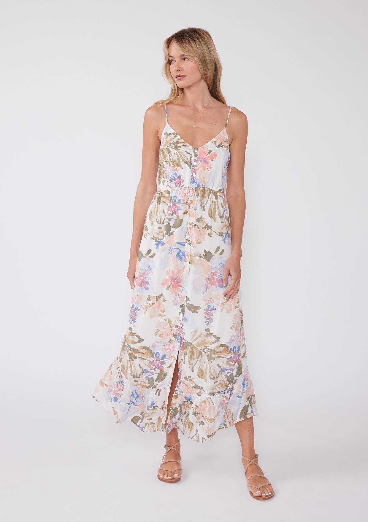 Caitlyn Floral Clip Dot Midi Dress