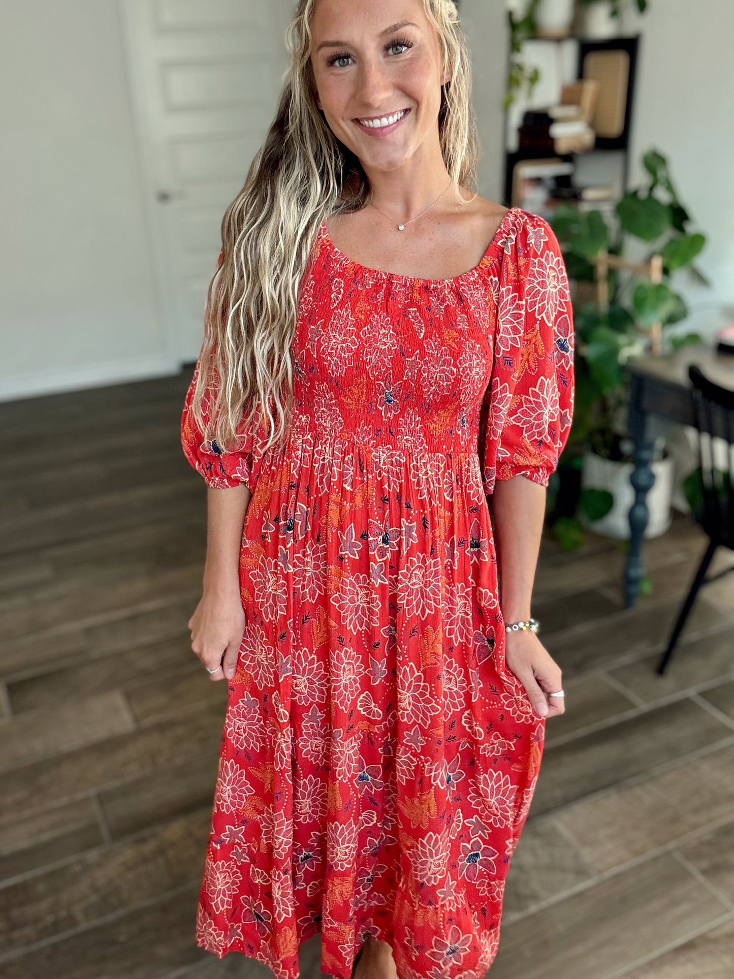 Smocked Lotus Midi Dress