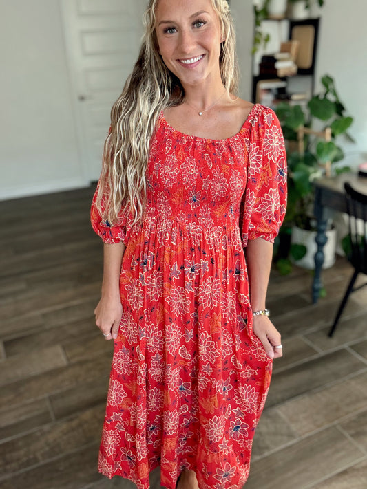 Smocked Lotus Midi Dress