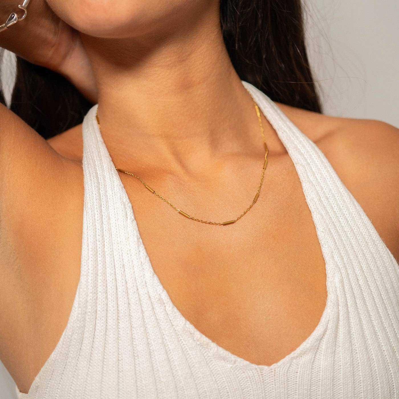 Gold Satellite Bar Chain Necklace