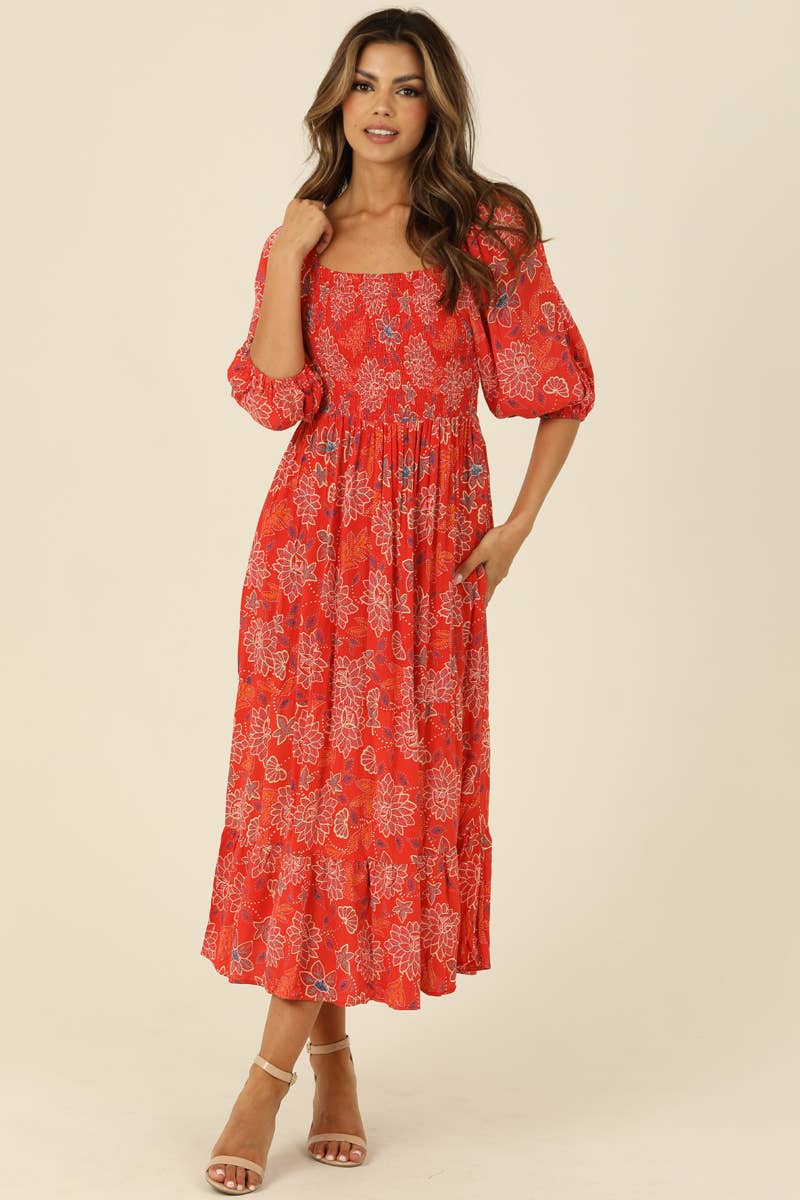 Smocked Lotus Midi Dress
