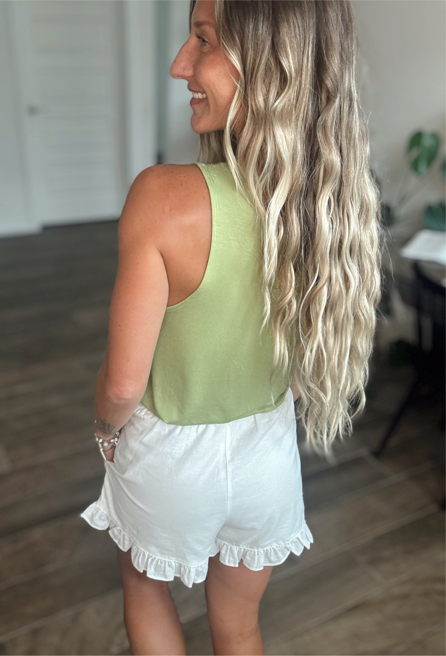 Ruffle Hem Shorts - White