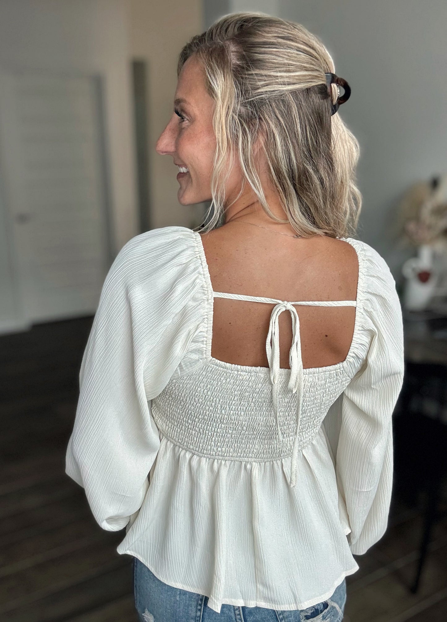 Ivory Crinkle Babydoll Blouse