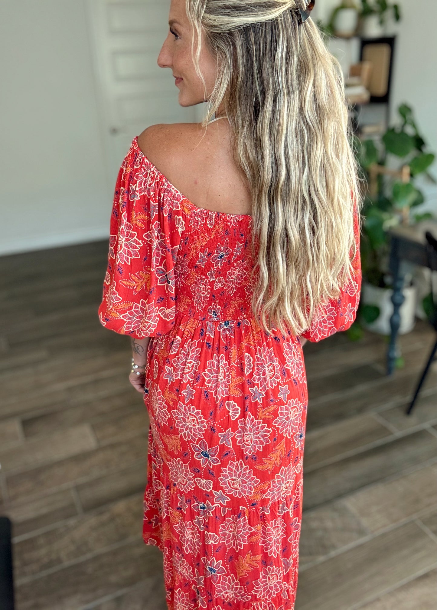 Smocked Lotus Midi Dress