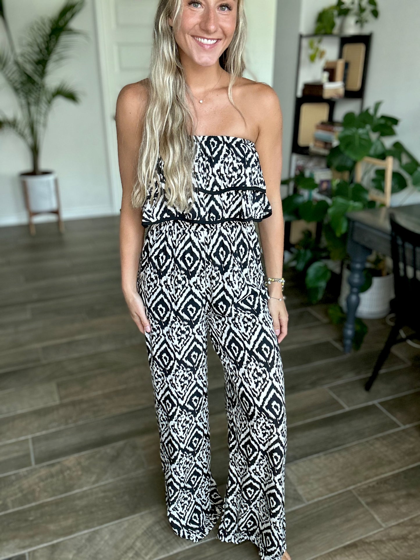 Black & White Ikat Jumpsuit