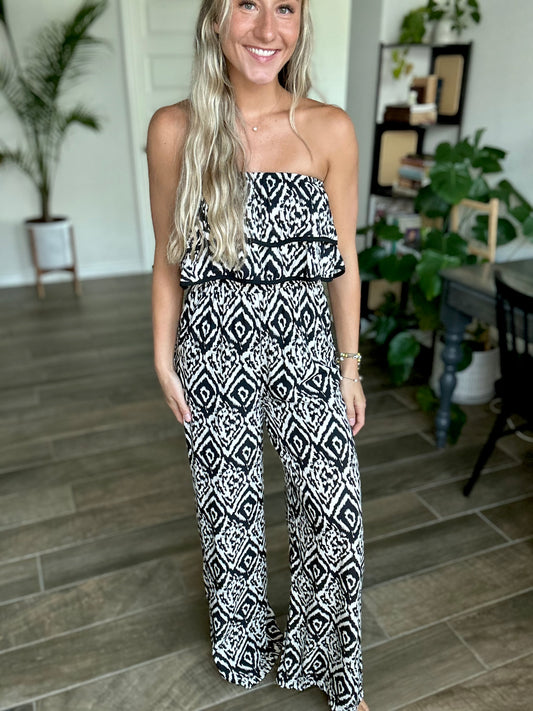 Black & White Ikat Jumpsuit