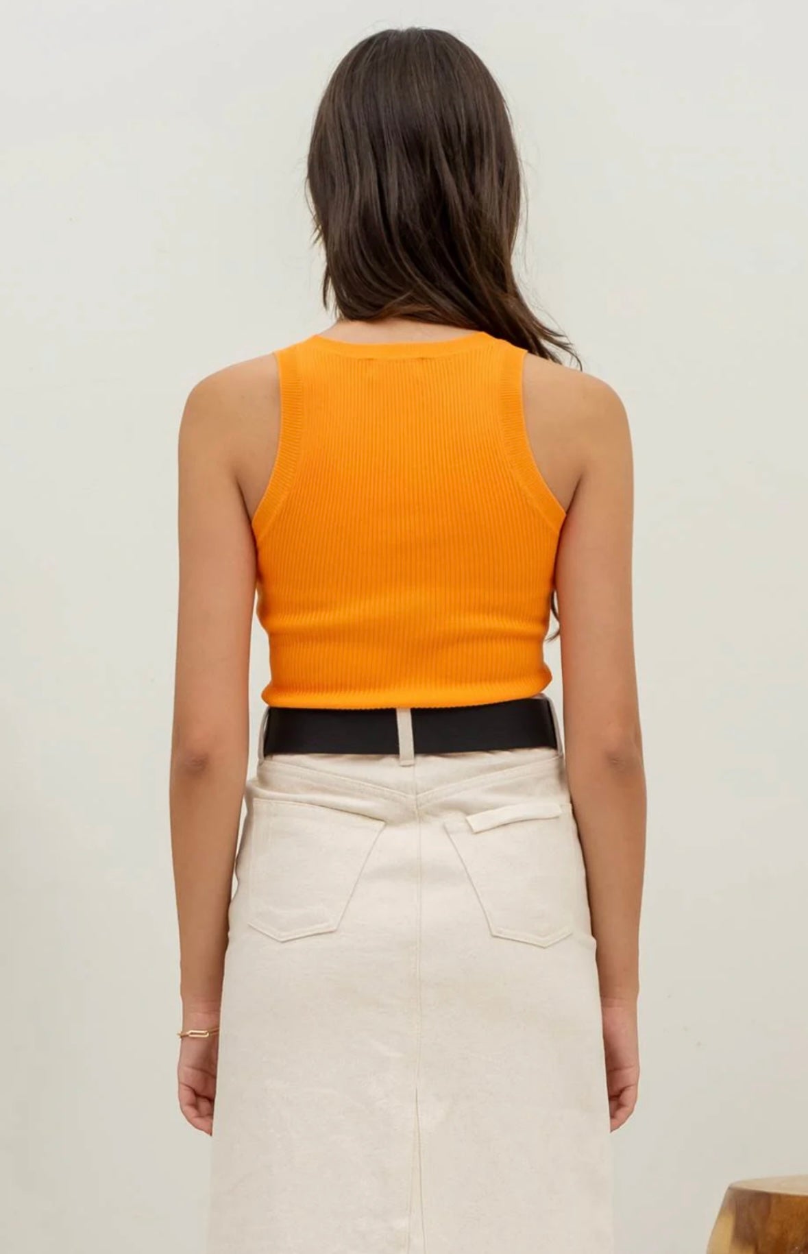 Tangerine High Neck Ribbed Knit Tank