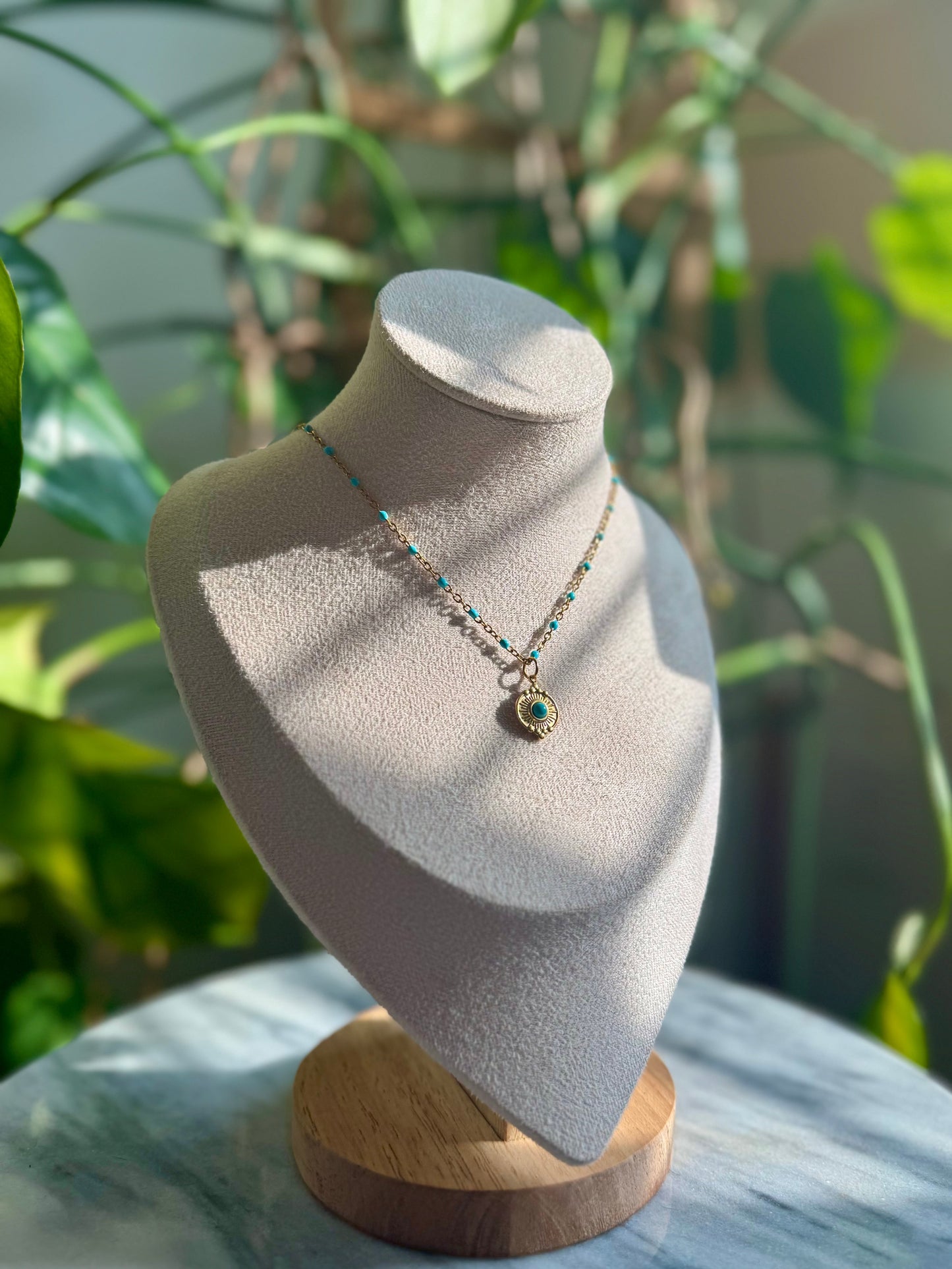 Turquoise Medallion + Confetti Chain