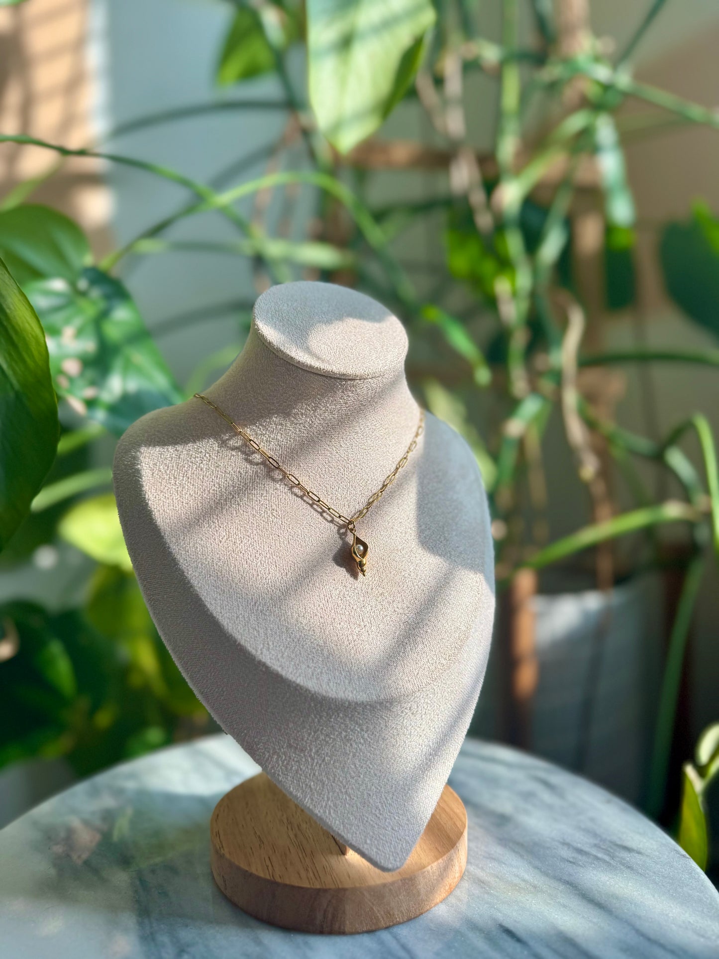 Pearl Conch + Paperclip Chain