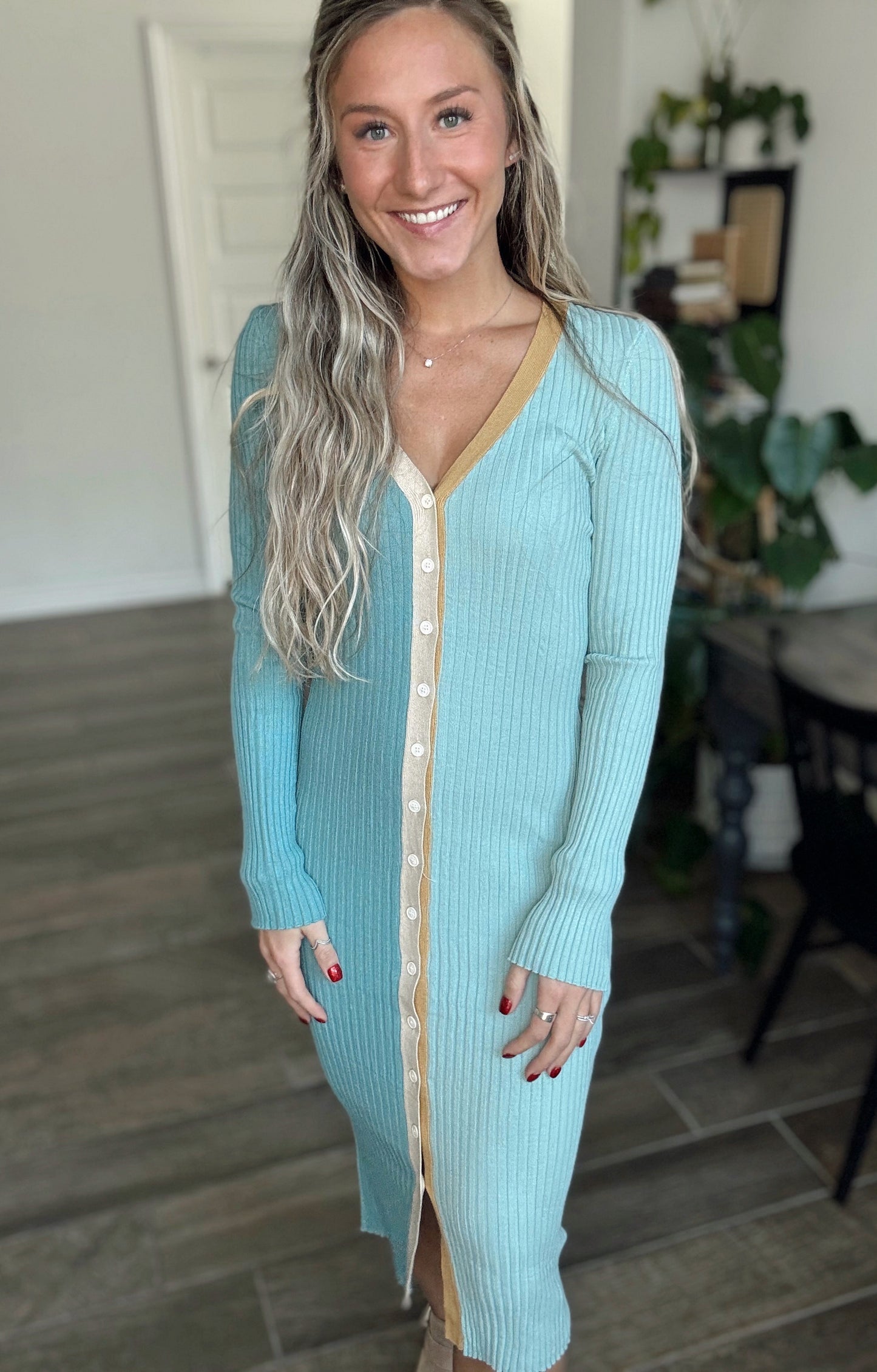 Seafoam Color Block Sweater Dress