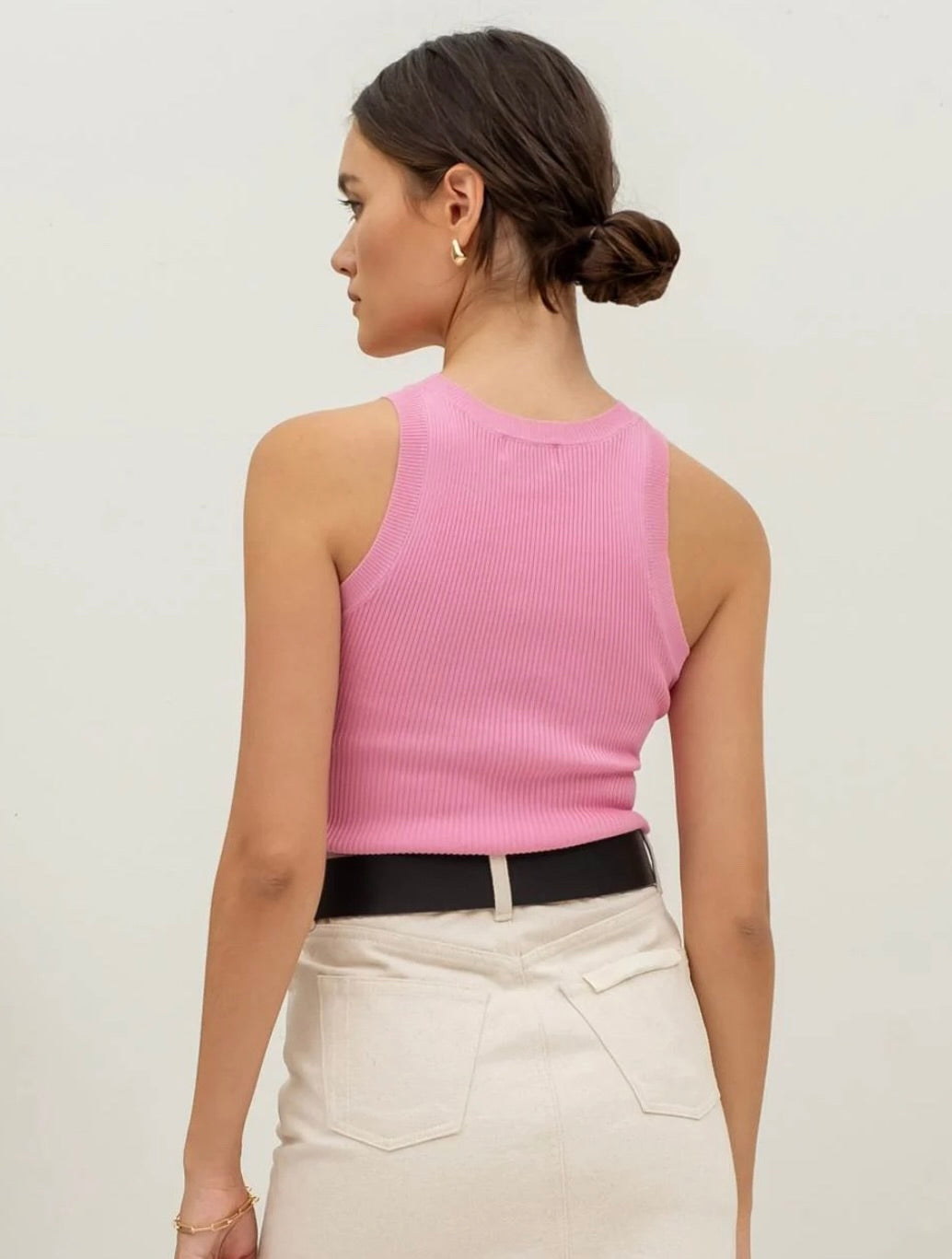 Orchid High Neck Ribbed Knit Tank