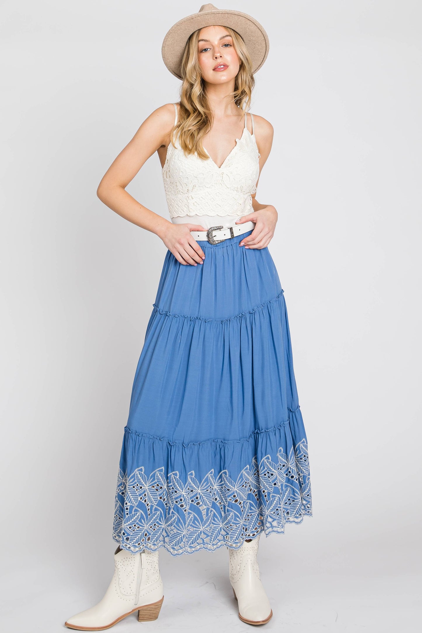 Eyelet Embroidery Tiered Skirt