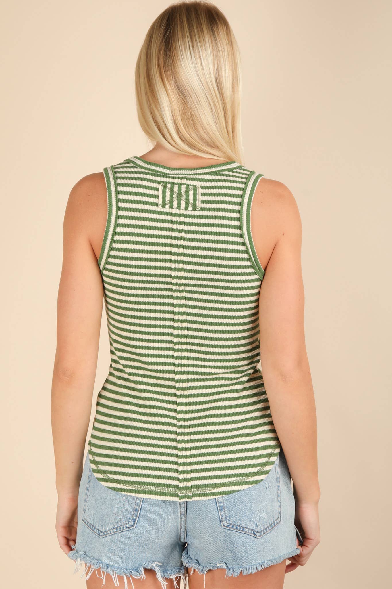 Exposed Seam Rib Tank - Green Stripe