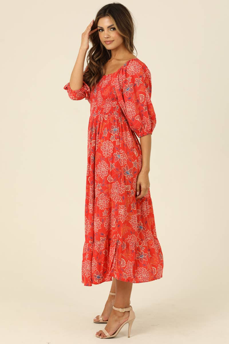 Smocked Lotus Midi Dress
