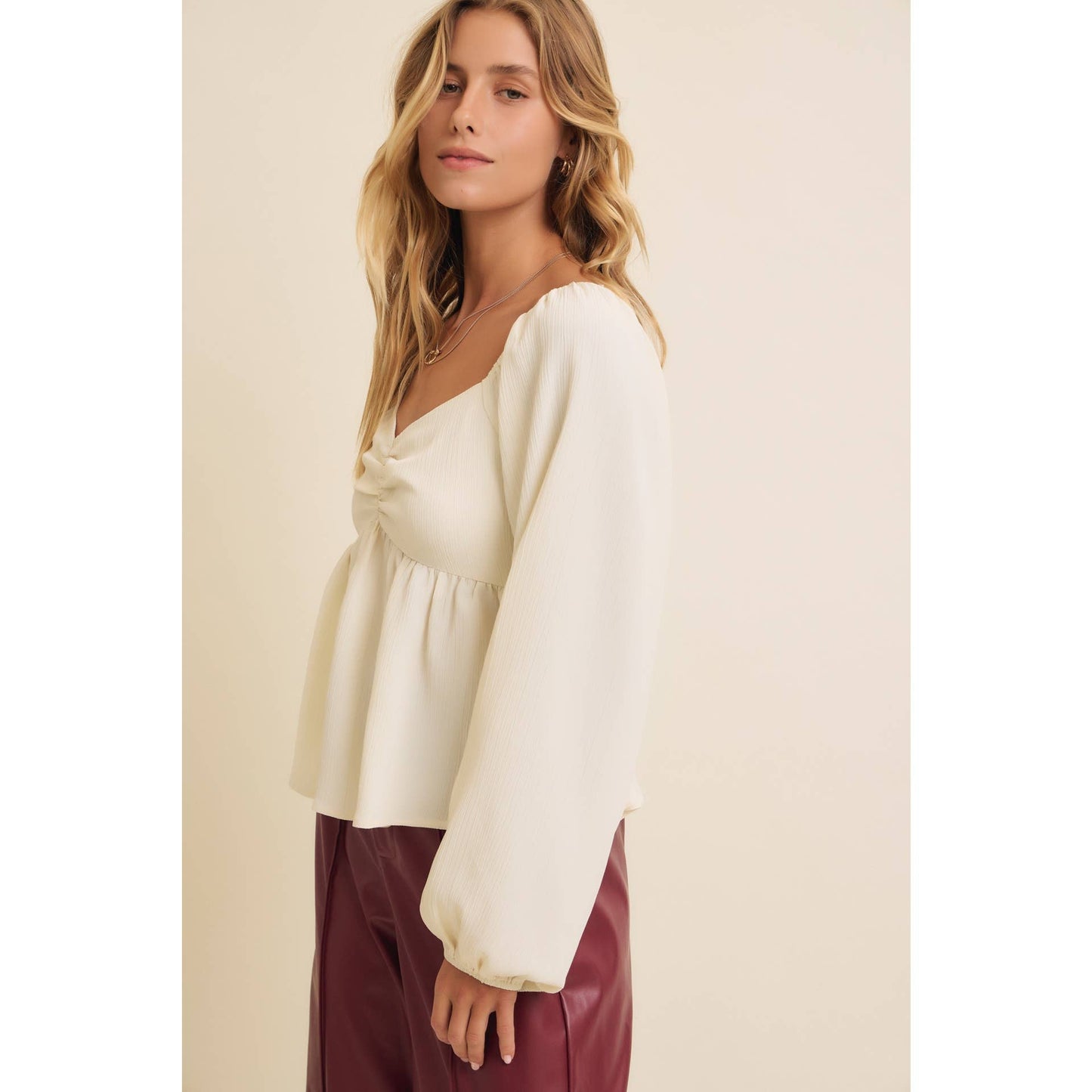 Ivory Crinkle Babydoll Blouse