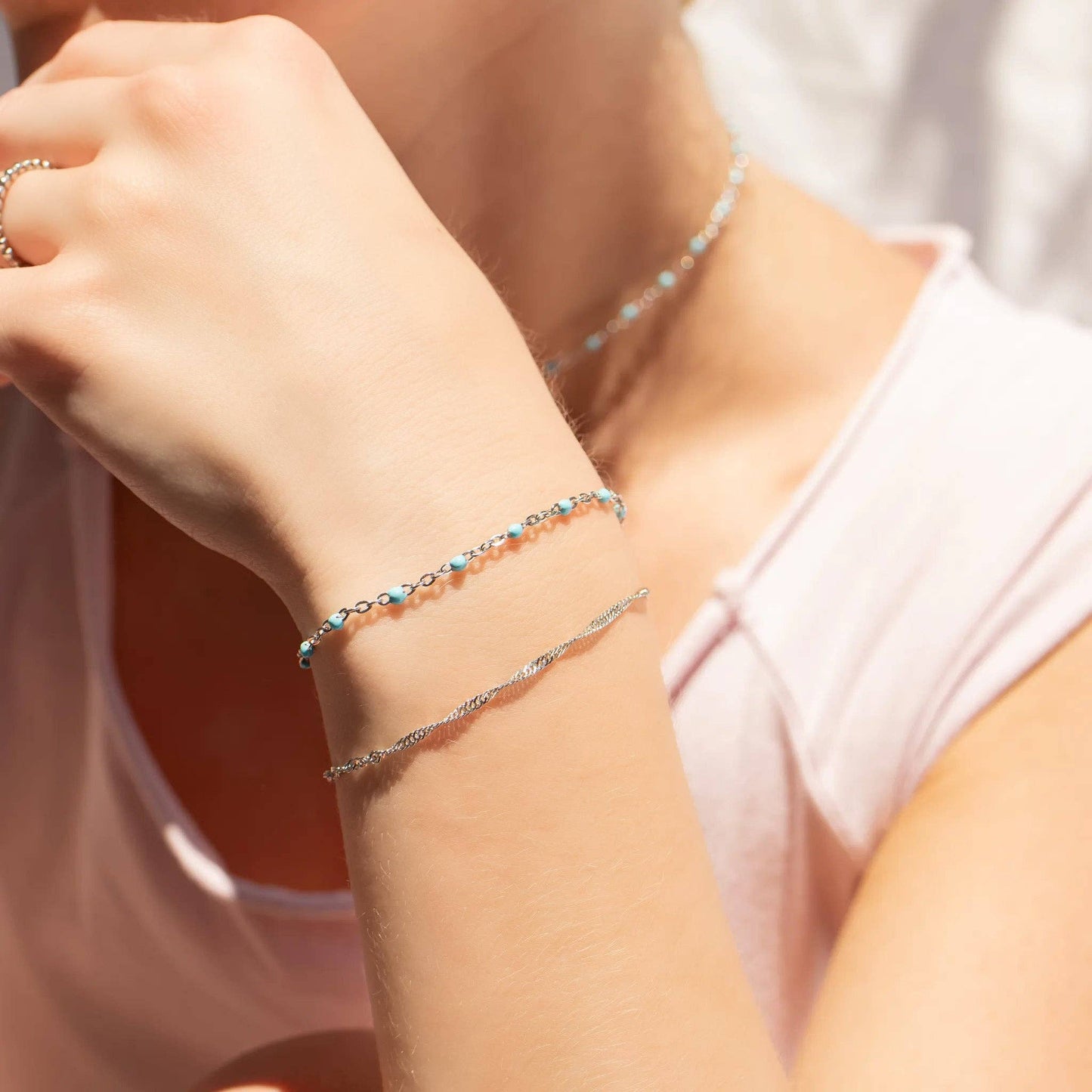 Silver + Turquoise Confetti Bracelet