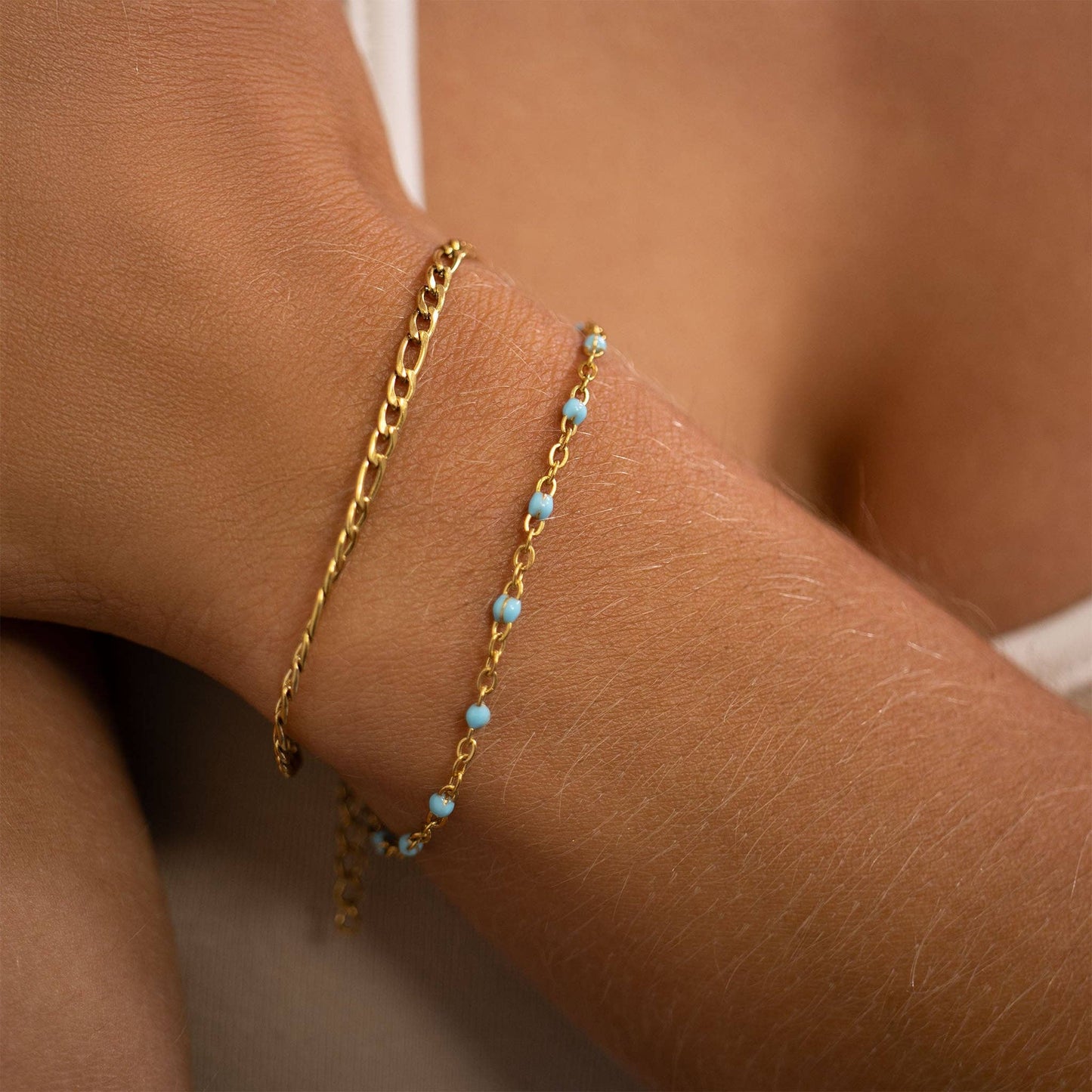 Gold + Turquoise Confetti Chain Bracelet