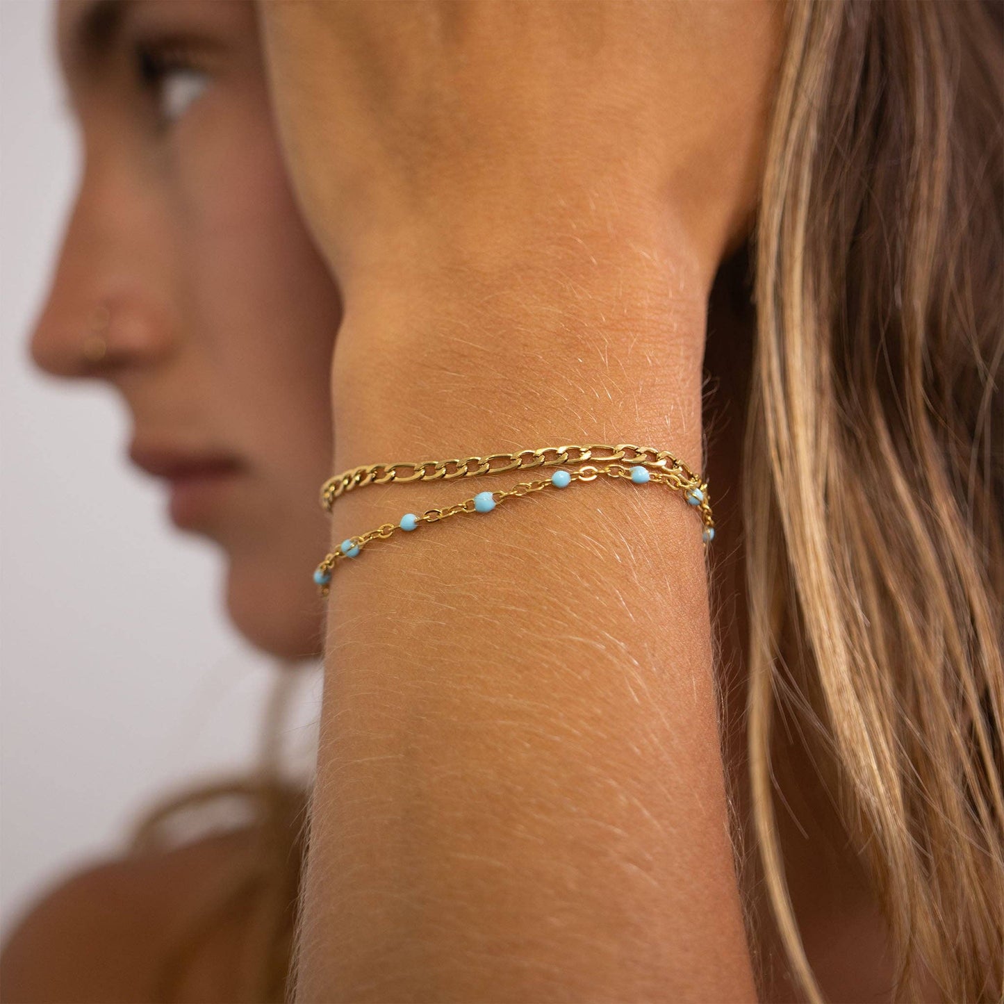 Gold + Turquoise Confetti Chain Bracelet