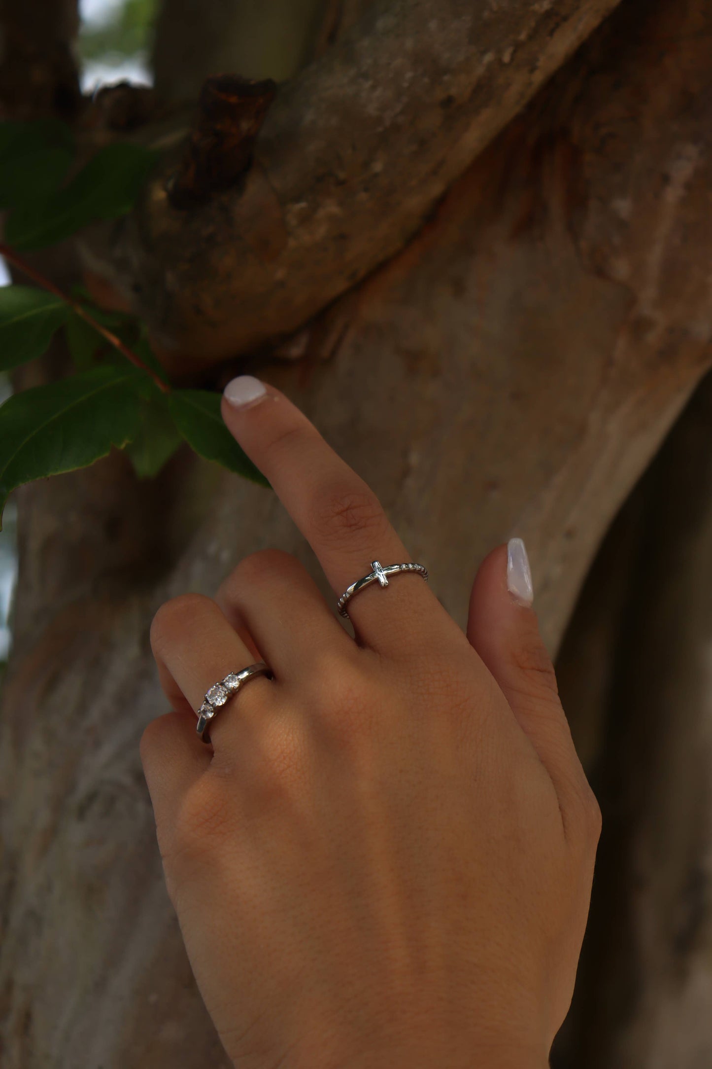Beaded Cross Ring - Silver