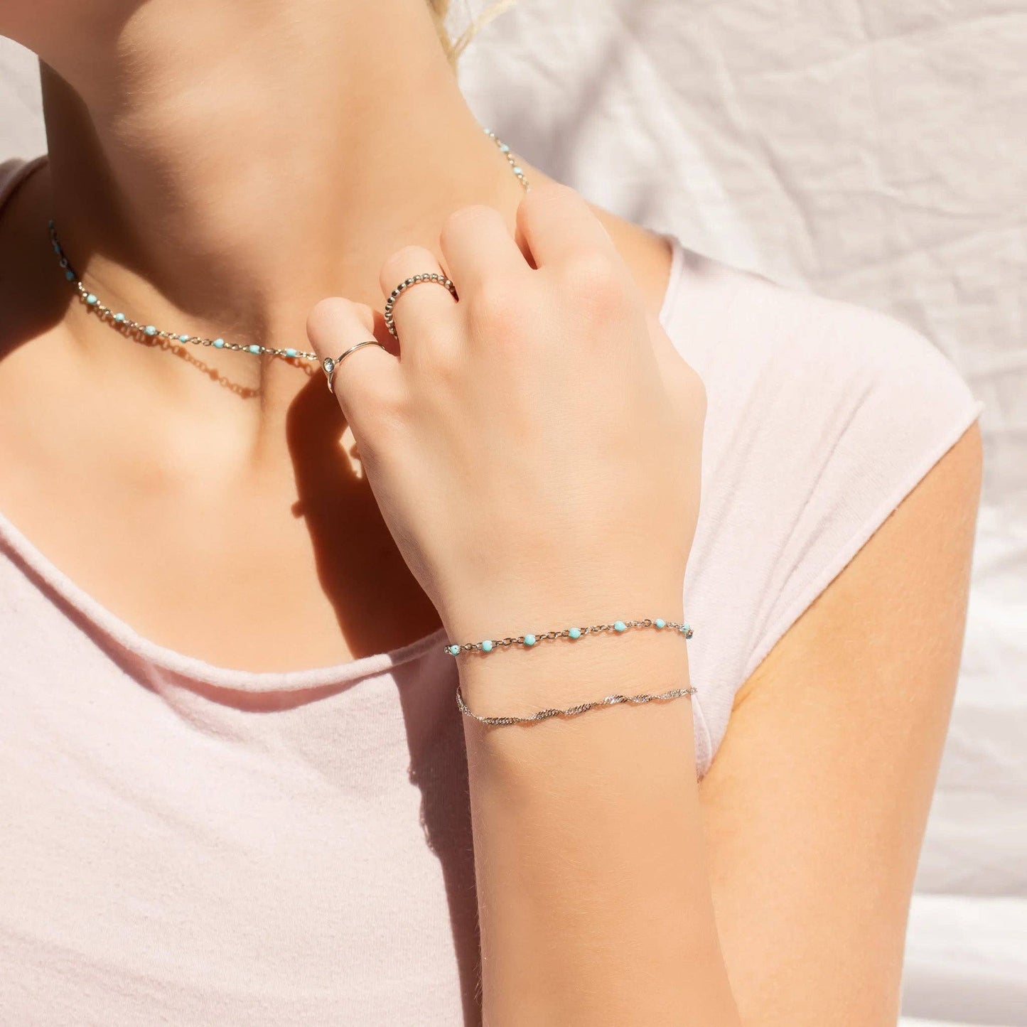 Silver + Turquoise Confetti Bracelet