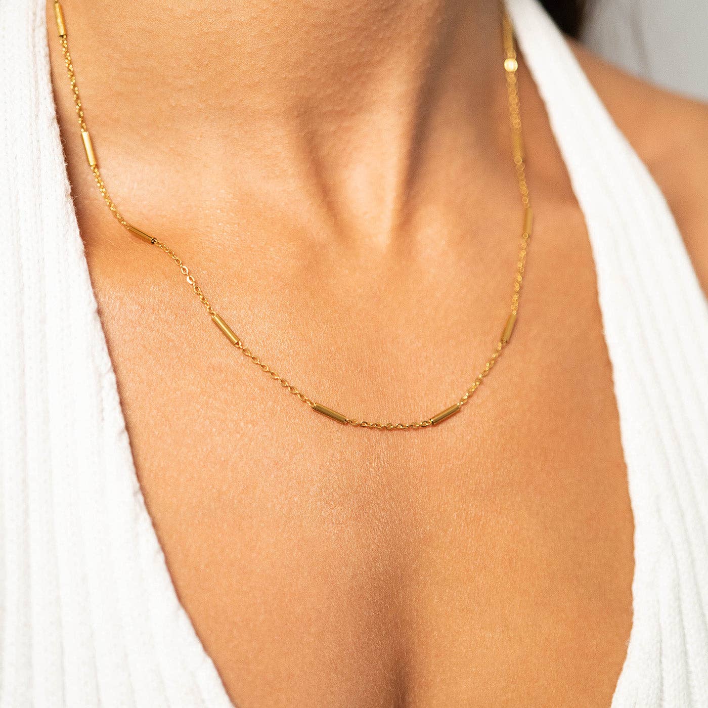 Gold Satellite Bar Chain Necklace