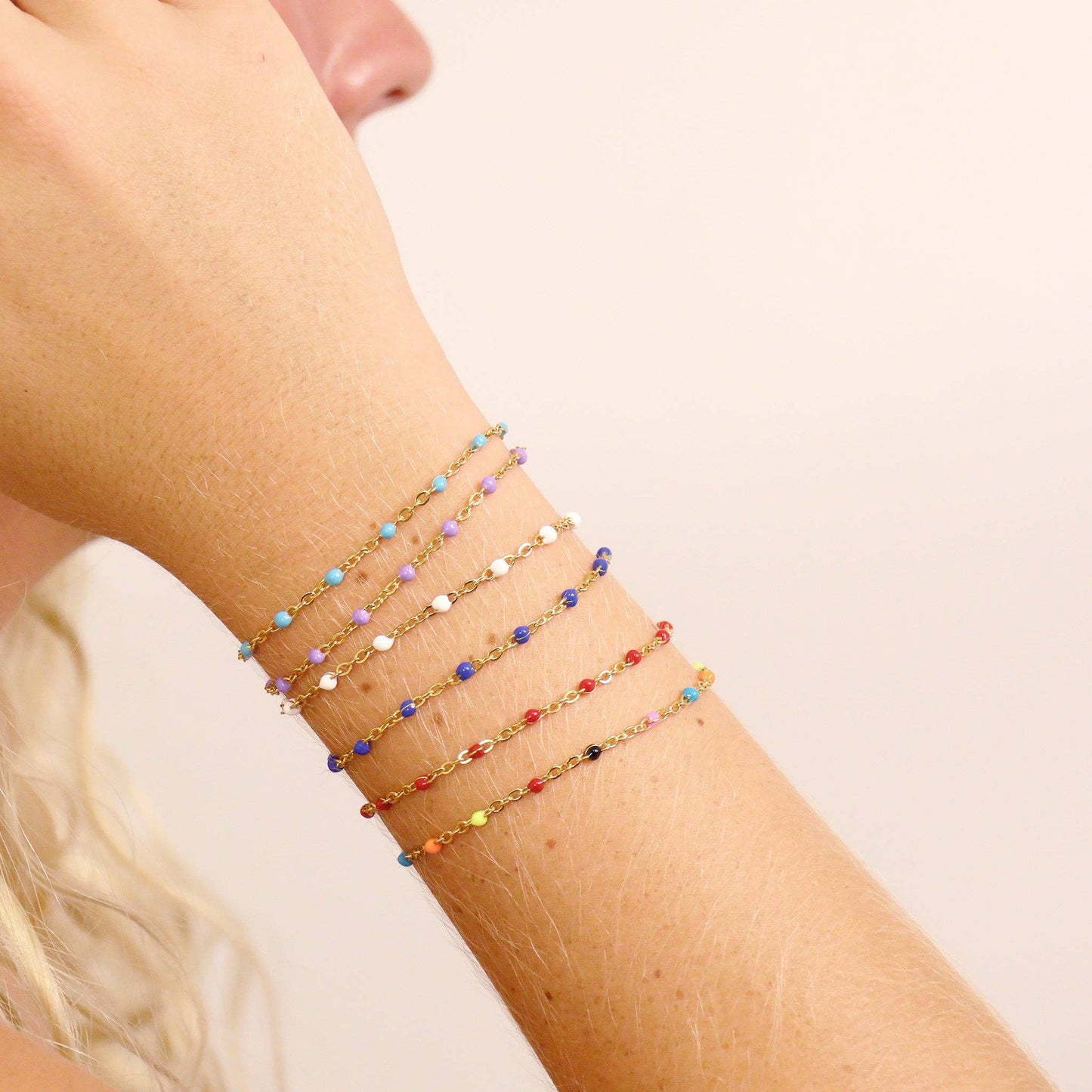 Gold + White Confetti Chain Bracelet