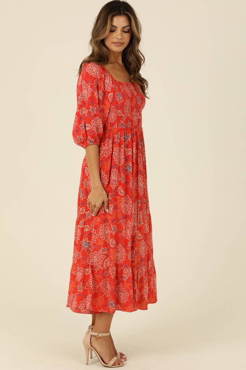 Smocked Lotus Midi Dress